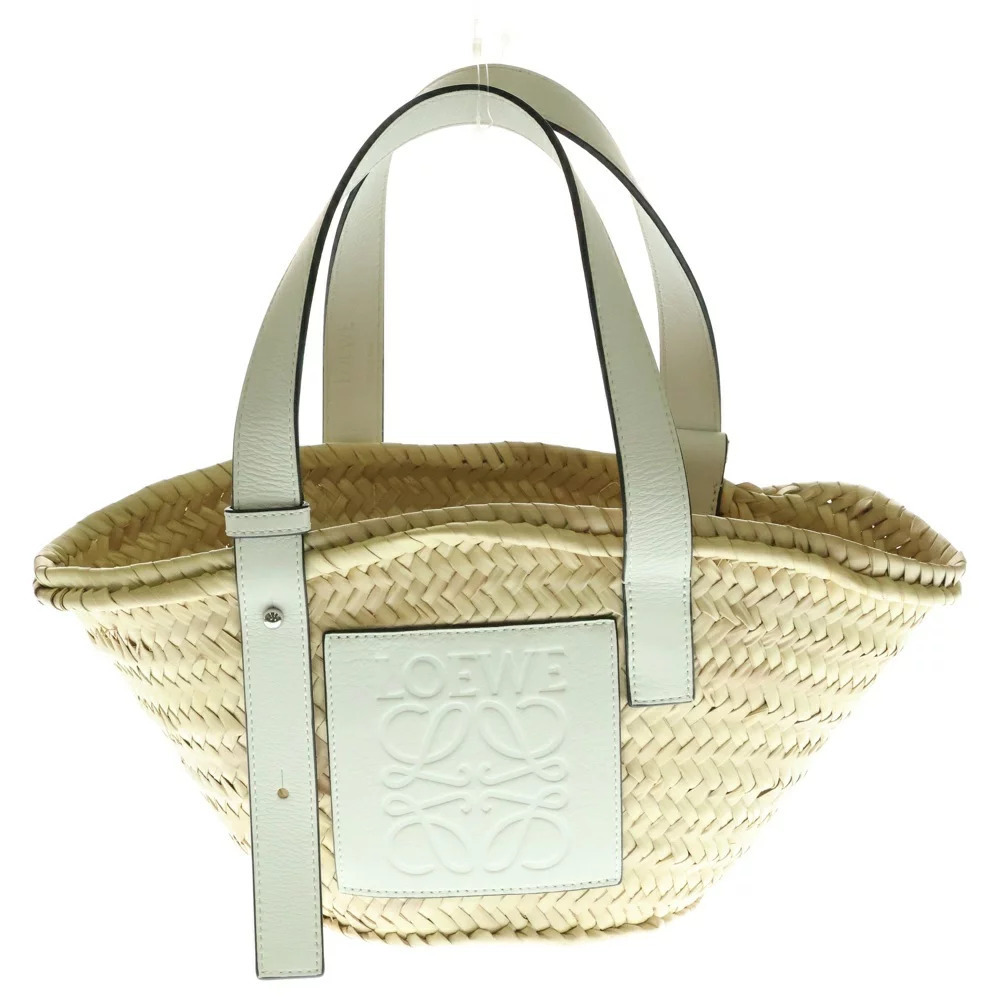 LOEWE Basket Bag Anagram Handbag Tote Beige White Raffia